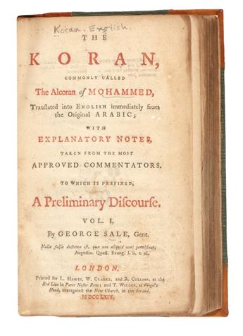 (QURAN.) The Koran, commonly called the Alcoran of Mohammed. 2 vols. 1764